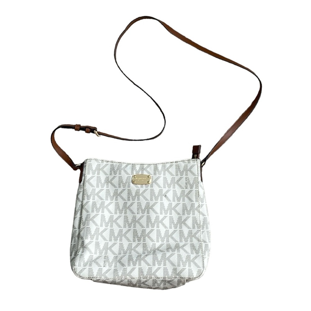 Michael Kors Cream and Brown Jet Set Crossbody Messenger Bag